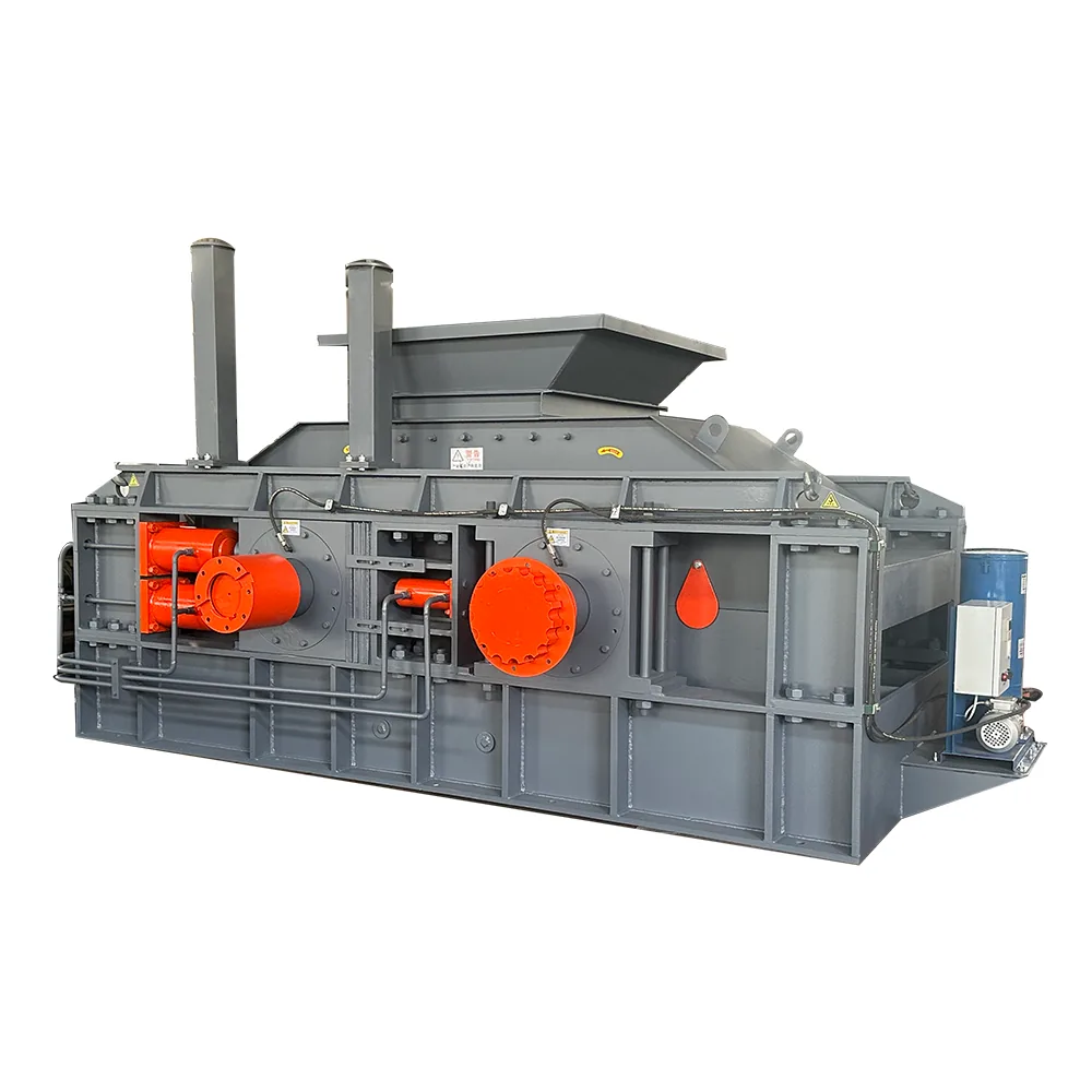 Cronus hydraulic double roller crusher showing the two drive assemblies and hydraulic protection system