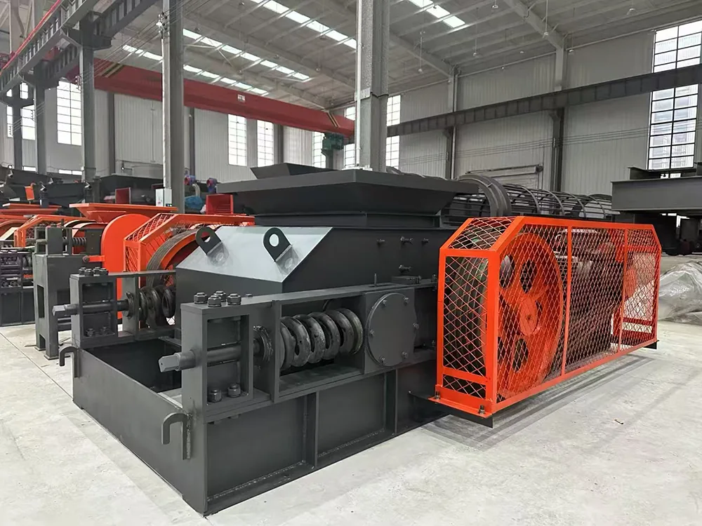 Spring-protected Cronus double roller crusher showing drive guard and adjustment springs
